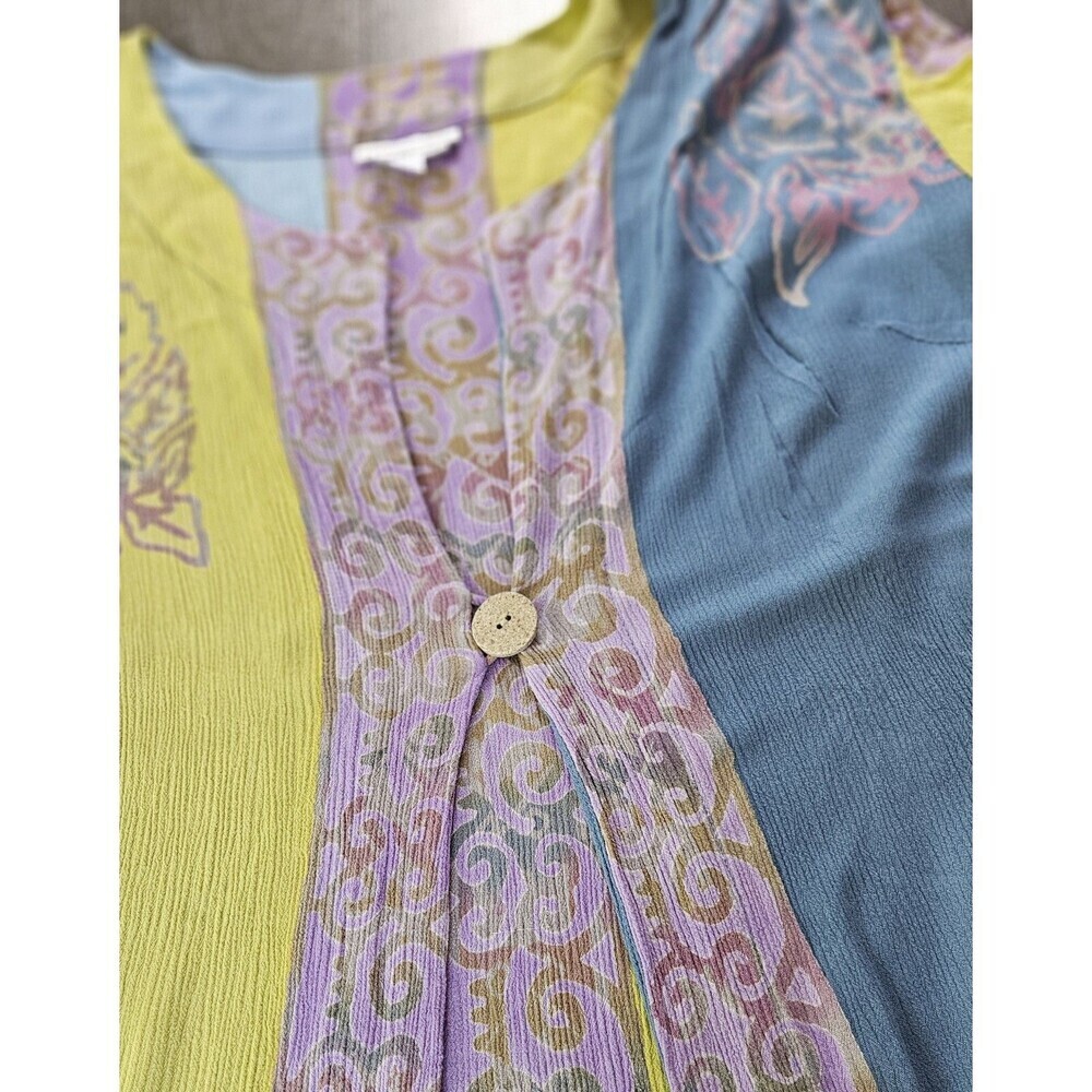 Soft Surroundings Patchwork Gauze Button Up Shirt Blouse Tunic 3/4 Sleeve L - Picture 7 of 11